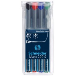 Universal Permanent Marker Schneider Maxx 220 S, Varf 0.4mm, 4 Culori/set - (n, R, A, V) Universal Permanent Marker Schneider Maxx 220 S, Varf 0.4mm, 4 Culori/set - (n, R, A, V)