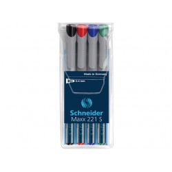 Universal Non-permanent Marker Schneider Maxx 221 S, Varf 0.4mm, 4 Culori/set - (n, R, A, V)