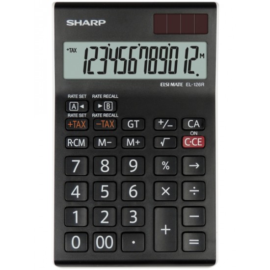 Calculator De Birou, 12 Digits, 155 X 97 X 12 Mm, Dual Power, Sharp El-126rwh - Negru/alb