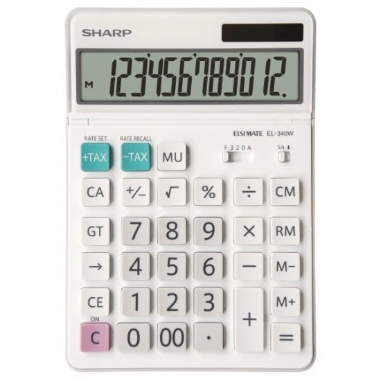 Calculator De Birou, 12 Digits, 189 X 127 X 18 Mm, Dual Power, Ecran Rabatabil, Sharp El-340w - Alb