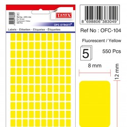 Etichete Autoadezive Color, 8 X 12 Mm, 550 Buc/set, Tanex - Galben Fluorescent
