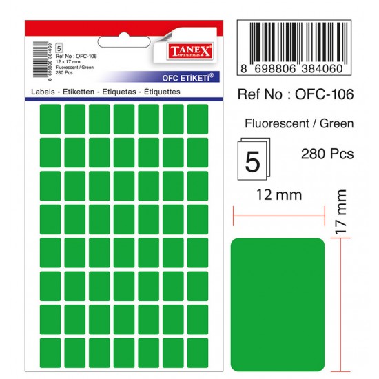 Etichete Autoadezive Color, 12 X 17 Mm, 280 Buc/set, Tanex - Verde Fluorescent