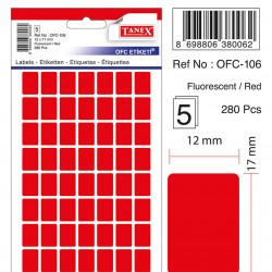 Etichete Autoadezive Color, 12 X 17 Mm, 280 Buc/set, Tanex - Rosu Fluorescent