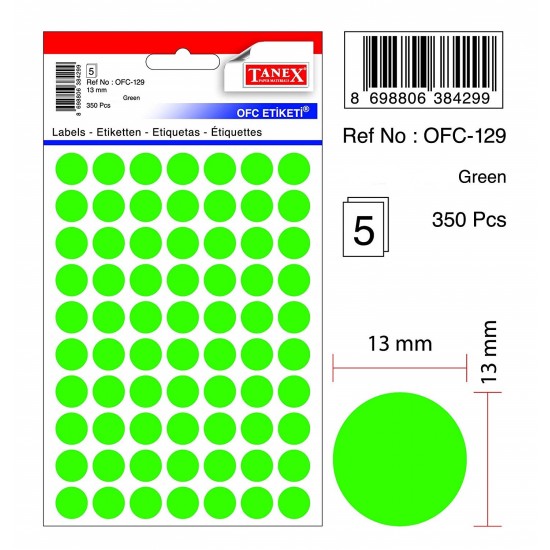 Etichete Autoadezive Color, D13 Mm, 350 Buc/set, Tanex - Verde