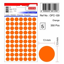 Etichete Autoadezive Color, D13 Mm, 350 Buc/set, Tanex - Orange Etichete Autoadezive Color, D13 Mm, 350 Buc/set, Tanex - Orange