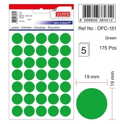 Etichete Autoadezive Color, D19 Mm, 175 Buc/set, Tanex - Verde Etichete Autoadezive Color, D19 Mm, 175 Buc/set, Tanex - Verde