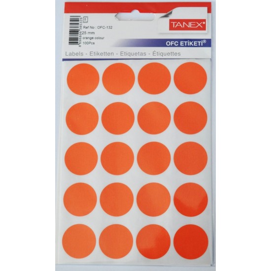 Etichete Autoadezive Color, D25 Mm, 100 Buc/set, Tanex - Orange