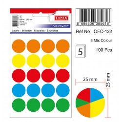 Etichete Autoadezive Color Mix, D25 Mm, 100 Buc/set, Tanex - Culori Asortate Etichete Autoadezive Color Mix, D25 Mm, 100 Buc/set, Tanex - Culori Asortate