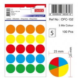 Etichete Autoadezive Color Mix, D25 Mm, 100 Buc/set, Tanex - Culori Asortate