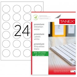 Etichete Albe Autoadezive, Repozitionabile, Rotunde - D40mm, 24/a4, 25 Coli/top, Tanex Etichete Albe Autoadezive, Repozitionabile, Rotunde - D40mm, 24/a4, 25 Coli/top, Tanex
