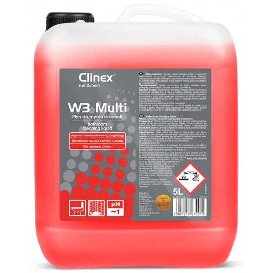 Clinex W3 Multi, 5 Litri, Detergent Lichid, Concentrat, Pentru Curatarea Toaletelor Si A Bailor