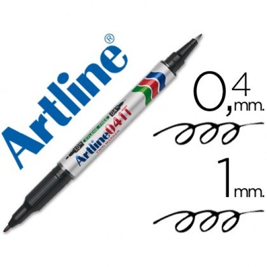 Marker Artline 041t, Corp Plastic, 2 Capete, Varfuri Rotunde 0.4mm/1.0mm - Negru