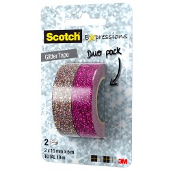Banda Adeziva Glitter, Pt. Decorat, 15mm X 5m, 2 Buc/blister, 3m - Scotch Expressions - Roz/multicol