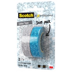 Banda Adeziva Glitter, Pt. Decorat, 15mm X 5m, 2 Buc/blister, 3m - Scotch Expressions - Albastru/arg