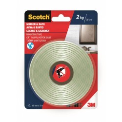 Banda Dublu Adeziva Buretata, 19mm X 5m, Rezistenta Umiditate, Sustine 2kg/30cm, 3m - Scotch - Alba