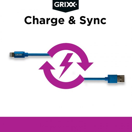 Cablu Date Grixx - 8-pin To Usb Apple Mfi License, Impletit, Lungime 1m - Albastru