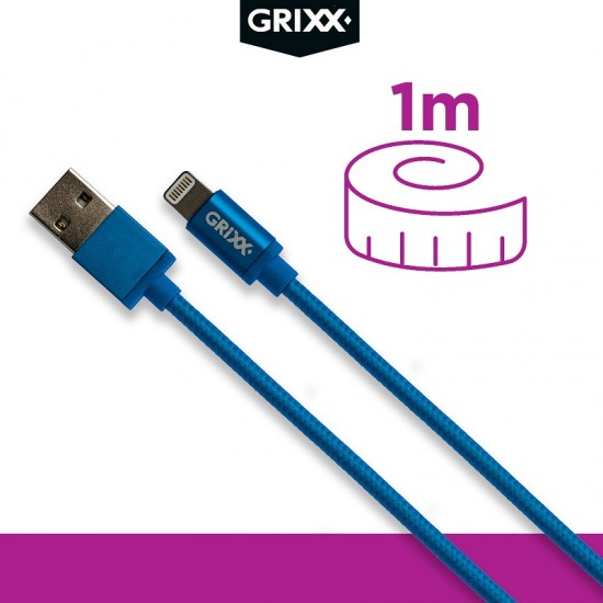 Cablu Date Grixx - 8-pin To Usb Apple Mfi License, Impletit, Lungime 1m - Albastru