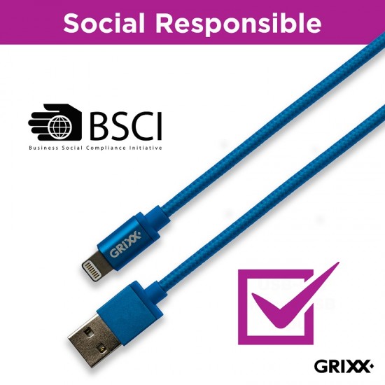 Cablu Date Grixx - 8-pin To Usb Apple Mfi License, Impletit, Lungime 1m - Albastru