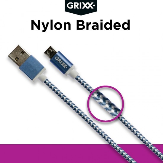 Cablu Date Grixx - Micro Usb To Usb, Impletit, Lungime 1m - Albastru/alb