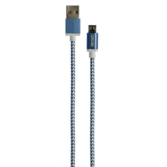 Cablu Date Grixx - Micro Usb To Usb, Impletit, Lungime 1m - Albastru/alb