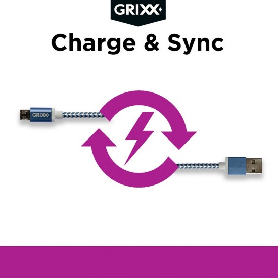 Cablu Date Grixx - Micro Usb To Usb, Impletit, Lungime 1m - Albastru/alb