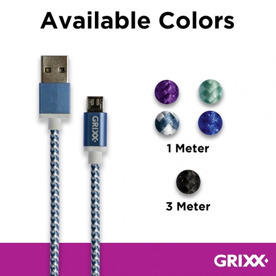 Cablu Date Grixx - Micro Usb To Usb, Impletit, Lungime 1m - Albastru/alb