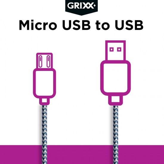 Cablu Date Grixx - Micro Usb To Usb, Impletit, Lungime 3m - Albastru/alb