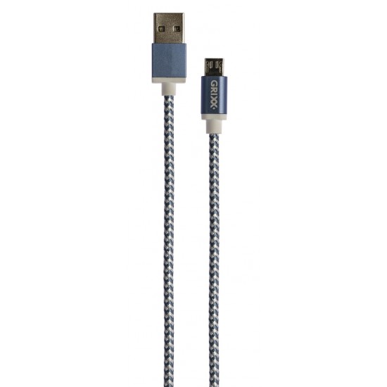 Cablu Date Grixx - Micro Usb To Usb, Impletit, Lungime 3m - Albastru/alb