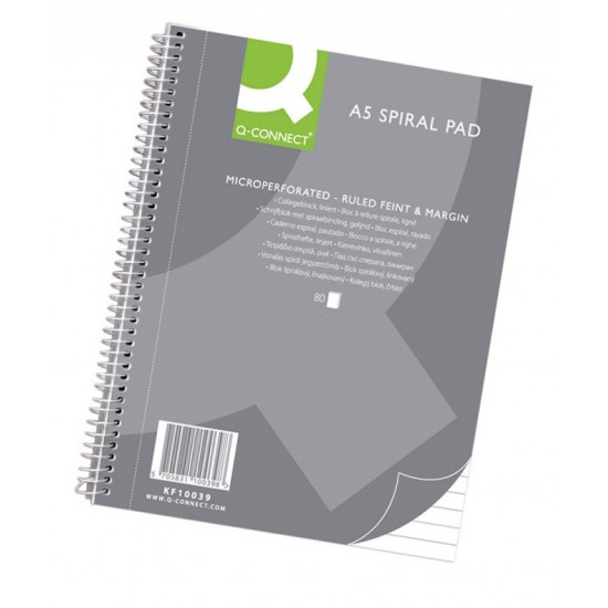 Caiet Cu Spirala, A5, 80 File - 70g/mp, 4 Perf., Coperti Carton, Q-connect - Dictando