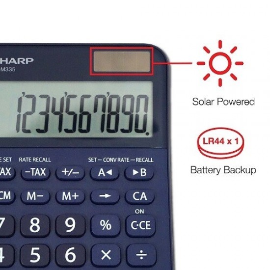 Calculator De Birou, 10 Digits, 149 X 100 X 27 Mm, Dual Power, Sharp El-m335bbl - Bleumarin