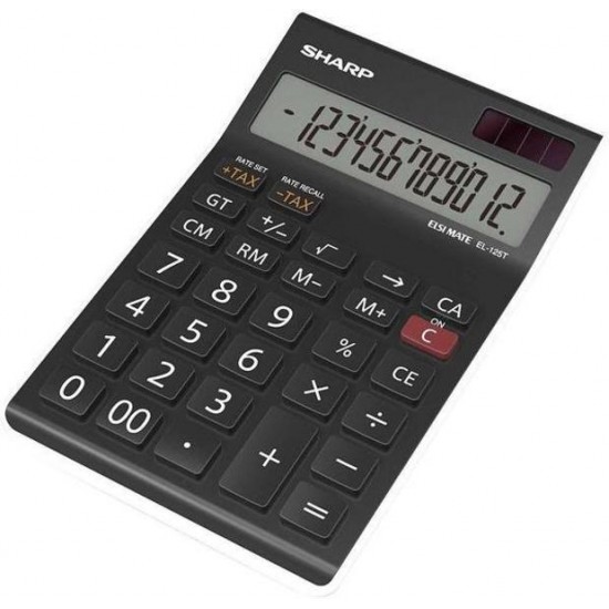 Calculator De Birou, 12 Digits, 176 X 112 X 13 Mm, Dual Power, Sharp El-125twh - Negru/alb