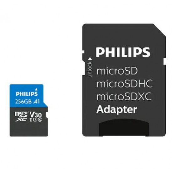 Card Memorie Micro Sdxc, Cu Adaptor Sd, Clasa 10, Philips - 256gb