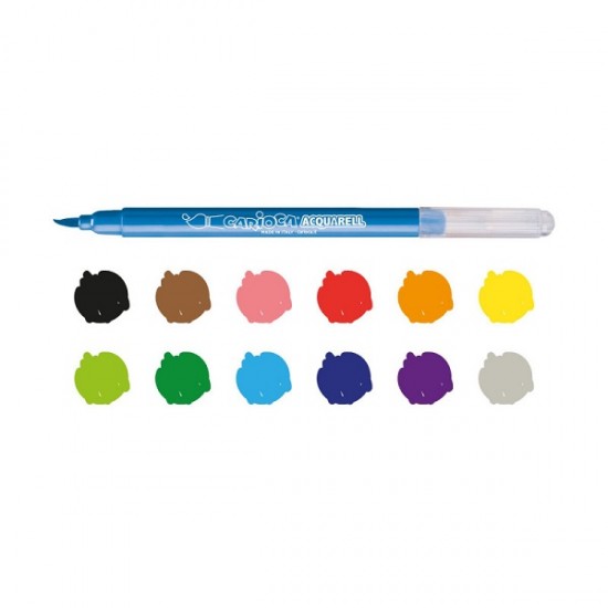 Carioca, Varf Flexibil - 3mm (tip Pensula), 12 Culori/cutie, Carioca Acquarell