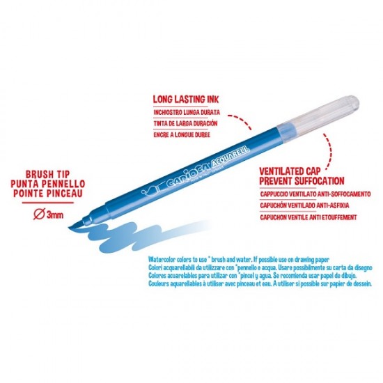 Carioca, Varf Flexibil - 3mm (tip Pensula), 12 Culori/cutie, Carioca Acquarell