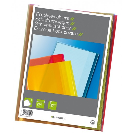 Coperta Pp - 120 Microni, Pentru Caiet A4, 3 Buc/set, Aurora - Transparent Color Asortate