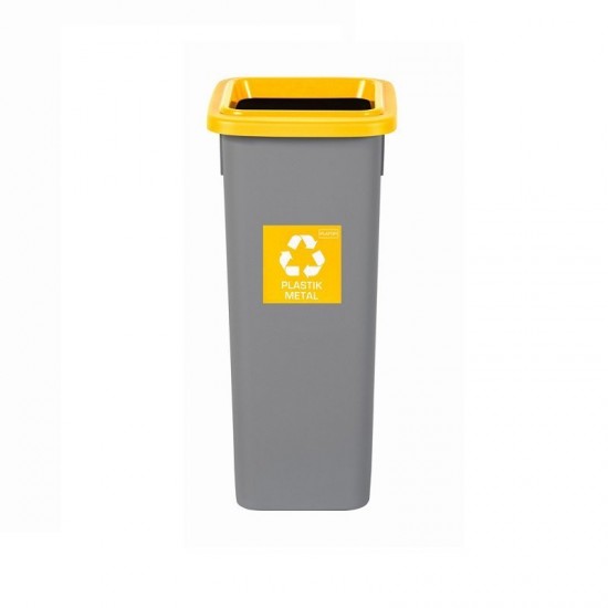 Cos Plastic Reciclare Selectiva, Capacitate 20l, Plafor Fit - Gri Cu Capac Galben - Plastic