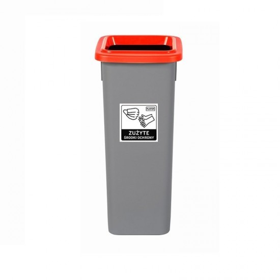 Cos Plastic Reciclare Selectiva, Capacitate 20l, Plafor Fit - Gri Cu Capac Rosu - Metal