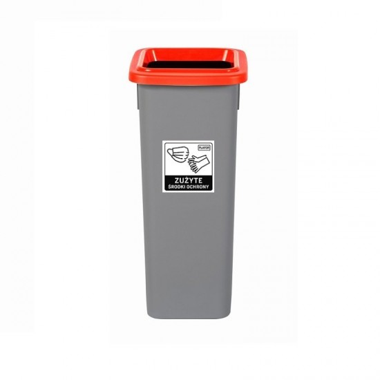 Cos Plastic Reciclare Selectiva, Capacitate 53l, Plafor Fit - Gri Cu Capac Rosu - Metal