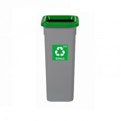 Cos Plastic Reciclare Selectiva, Capacitate 20l, Plafor Fit - Gri Cu Capac Verde - Sticla