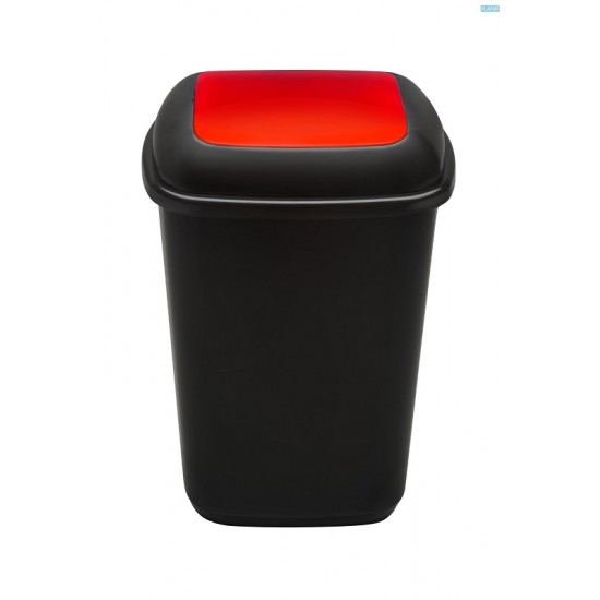 Cos Plastic Reciclare Selectiva, Capacitate 28l, Plafor Quatro - Negru Cu Capac Rosu - Metal