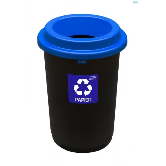 Cos Plastic Reciclare Selectiva, Capacitate 50l, Plafor Eco - Negru Cu Capac Albastru - Hartie