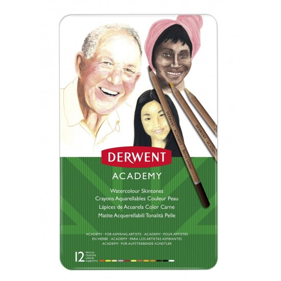 Creioane Acuarela Derwent Academy, Tonurile Pielii, 12 Buc/set, Diverse Culori