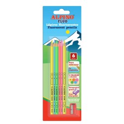 Creioane Colorate Fluorescente, 6 Culori/blister + Ascutitoare, Alpino Fluo