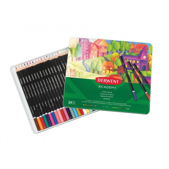Creioane Colorate Derwent Academy, Cutie Metalica, 24 Buc/set