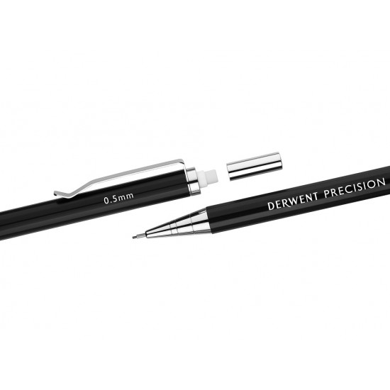 Creion Mecanic Metalic Derwent Professional, Hb 0.5 Mm, Rezerve Mine Si Radiere Incluse, Negru