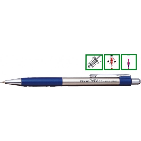 Creion Mecanic Metalic Penac Pepe, Rubber Grip, 0,5mm, Varf Metalic - Accesorii Bleumarin