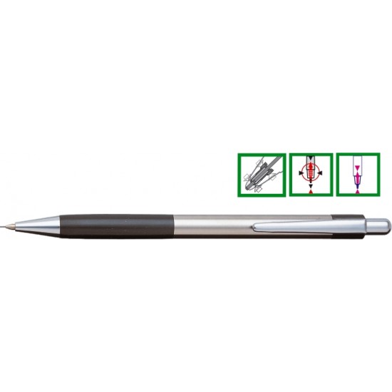 Creion Mecanic Metalic Penac Pepe, Rubber Grip, 0.5mm, Varf Metalic - Accesorii Negre