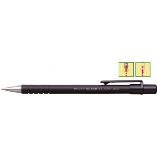 Creion Mecanic Penac Rb-085m, Rubber Grip, 0.5mm, Con Si Varf Metalic - Corp Negru
