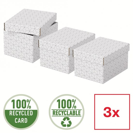Cutie Depozitare Esselte Home Recycled, Carton, 25x20x15 Cm, Cu Capac, 3 Buc/set, Alb