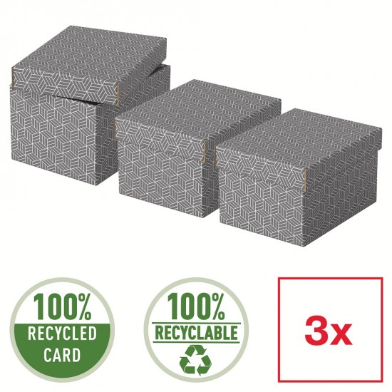 Cutie Depozitare Esselte Home Recycled, Carton, 25x20x15 Cm, Cu Capac, 3 Buc/set, Gri